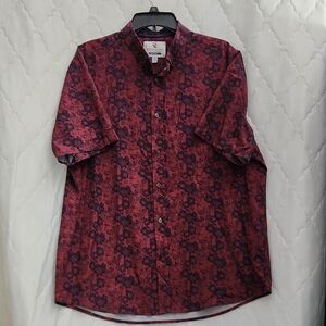 Men's Burgundy And Navy Floral Dress Shirt